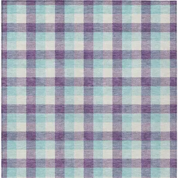 9' X 12' Purple Aqua And Beige Plaid Washable Indoor Outdoor Area Rug