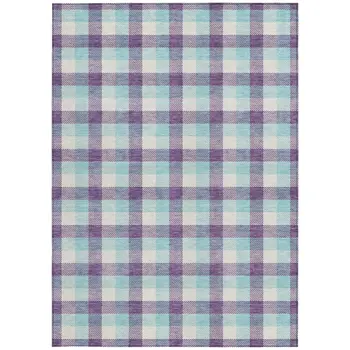 10' X 14' Purple Aqua And Beige Plaid Washable Indoor Outdoor Area Rug