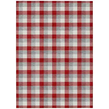 3' X 5' Red Gray And Beige Plaid Washable Indoor Outdoor Area Rug
