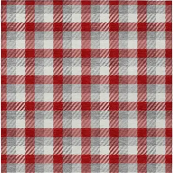 8' X 10' Red Gray And Beige Plaid Washable Indoor Outdoor Area Rug