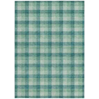 3' X 5' Blue And Green Plaid Washable Indoor Outdoor Area Rug