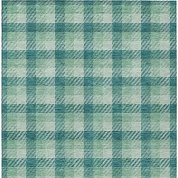 8' X 10' Blue And Green Plaid Washable Indoor Outdoor Area Rug