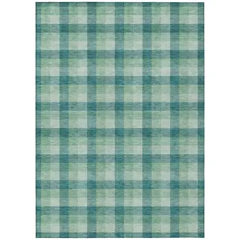 10' X 14' Blue And Green Plaid Washable Indoor Outdoor Area Rug