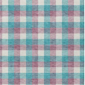 3' X 5' Teal Blue Purple And Beige Plaid Washable Indoor Outdoor Area Rug