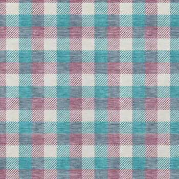 10' X 14' Teal Blue Purple And Beige Plaid Washable Indoor Outdoor Area Rug