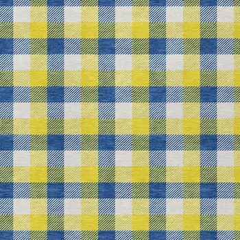 10' X 14' Yellow Blue And Beige Plaid Washable Indoor Outdoor Area Rug