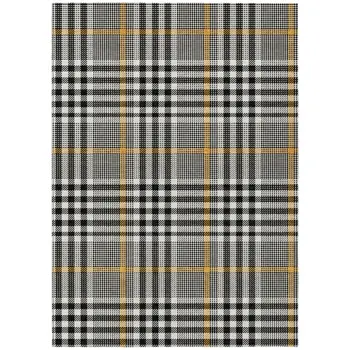 10' X 14' Black Gold And Ivory Plaid Washable Indoor Outdoor Area Rug