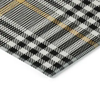 10' X 14' Black Gold And Ivory Plaid Washable Indoor Outdoor Area Rug