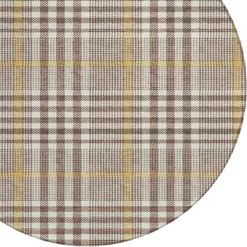 8' Brown And Beige Round Plaid Washable Indoor Outdoor Area Rug