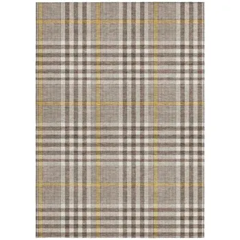 8' X 10' Brown And Beige Plaid Washable Indoor Outdoor Area Rug