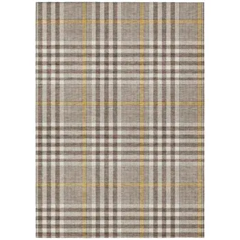 10' X 14' Brown And Beige Plaid Washable Indoor Outdoor Area Rug