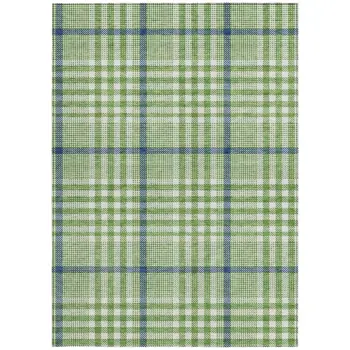 3' X 5' Green And Ivory Plaid Washable Indoor Outdoor Area Rug