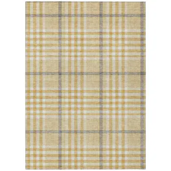 8' X 10' Gold Gray And Beige Plaid Washable Indoor Outdoor Area Rug