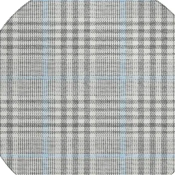 8' Gray Blue And Beige Round Plaid Washable Indoor Outdoor Area Rug
