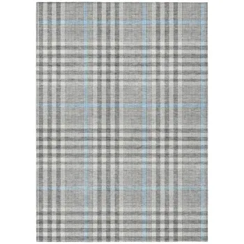 8' X 10' Gray Blue And Beige Plaid Washable Indoor Outdoor Area Rug