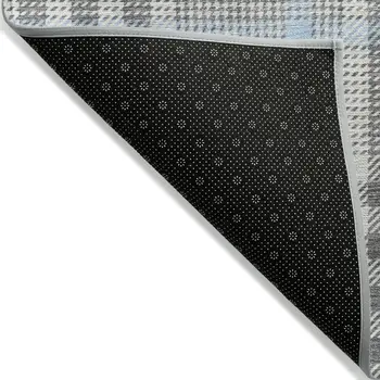 10' X 14' Gray Blue And Beige Plaid Washable Indoor Outdoor Area Rug