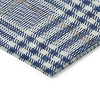 8' X 10' Navy Blue Ivory And Brown Plaid Washable Indoor Outdoor Area Rug