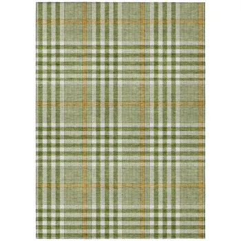 9' X 12' Olive Green Brown And Ivory Plaid Washable Indoor Outdoor Area Rug
