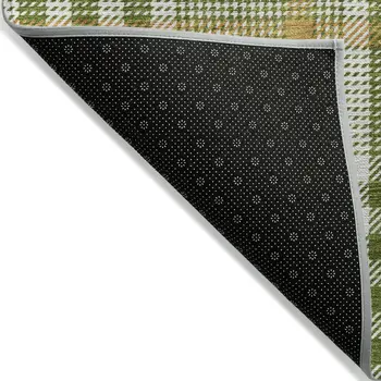 10' X 14' Olive Green Brown And Ivory Plaid Washable Indoor Outdoor Area Rug