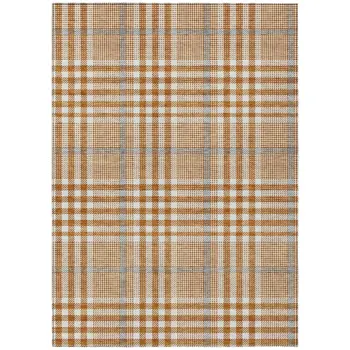 3' X 5' Brown Beige And Beige Plaid Washable Indoor Outdoor Area Rug
