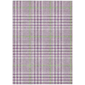 3' X 5' Purple Green And Ivory Plaid Washable Indoor Outdoor Area Rug
