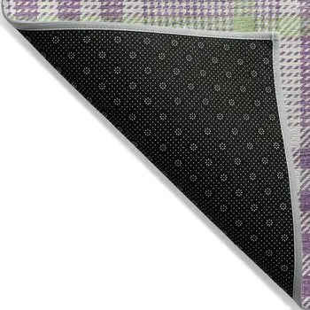 8' Purple Green And Ivory Round Plaid Washable Indoor Outdoor Area Rug