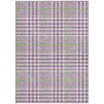 10' X 14' Purple Green And Ivory Plaid Washable Indoor Outdoor Area Rug