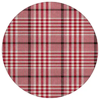 8' Red Black And Ivory Round Plaid Washable Indoor Outdoor Area Rug