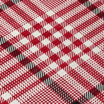 8' Red Black And Ivory Round Plaid Washable Indoor Outdoor Area Rug