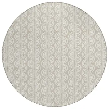 8' Beige And Ivory Round Ogee Washable Indoor Outdoor Area Rug