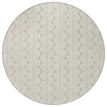 8' Beige And Ivory Round Ogee Washable Indoor Outdoor Area Rug