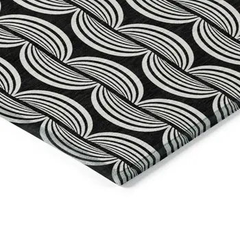 8' Black And Ivory Round Ogee Washable Indoor Outdoor Area Rug