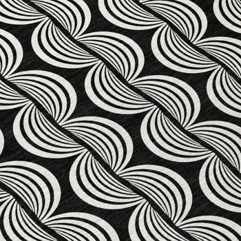 8' Black And Ivory Round Ogee Washable Indoor Outdoor Area Rug