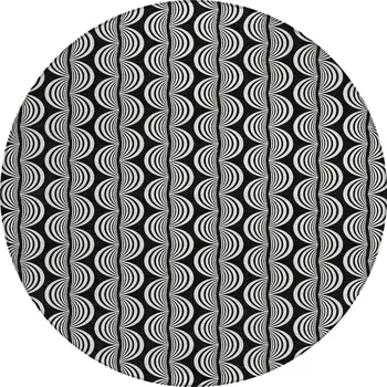 8' Black And Ivory Round Ogee Washable Indoor Outdoor Area Rug