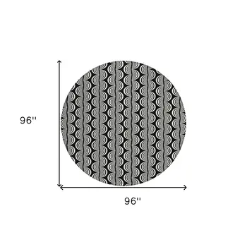 8' Black And Ivory Round Ogee Washable Indoor Outdoor Area Rug