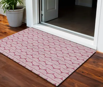 3' X 5' Blush And Beige Ogee Washable Indoor Outdoor Area Rug