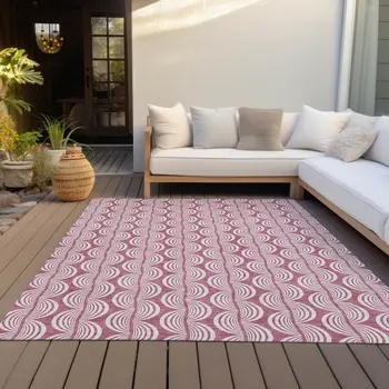 3' X 5' Blush And Beige Ogee Washable Indoor Outdoor Area Rug