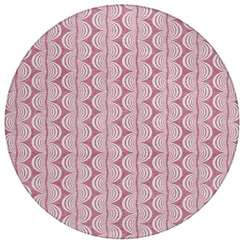 8' Blush And Beige Round Ogee Washable Indoor Outdoor Area Rug