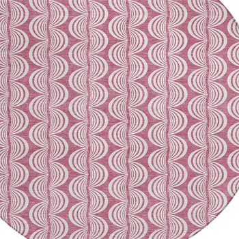 8' Blush And Beige Round Ogee Washable Indoor Outdoor Area Rug