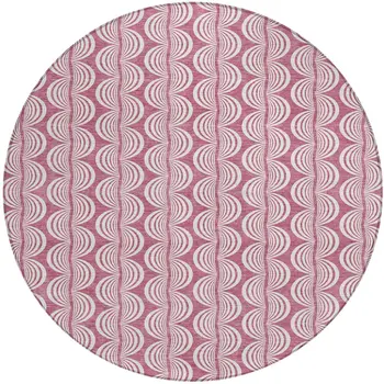 8' Blush And Beige Round Ogee Washable Indoor Outdoor Area Rug