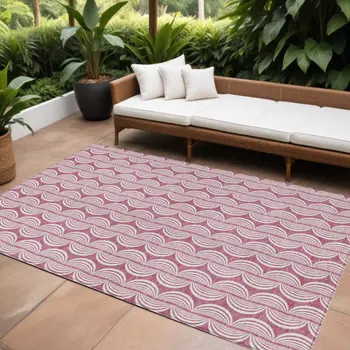 8' X 10' Blush And Beige Ogee Washable Indoor Outdoor Area Rug