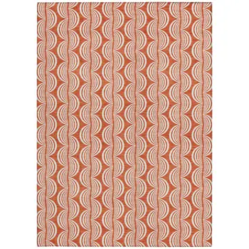 3' X 5' Coral And Beige Ogee Washable Indoor Outdoor Area Rug