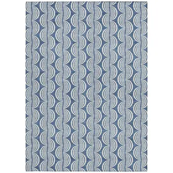 8' X 10' Denim Blue And Ivory Ogee Washable Indoor Outdoor Area Rug