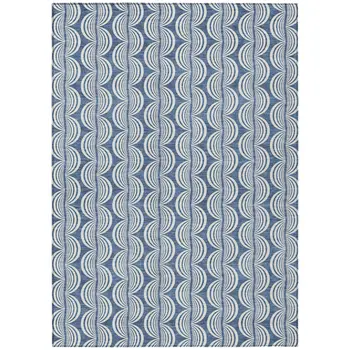 9' X 12' Denim Blue And Ivory Ogee Washable Indoor Outdoor Area Rug