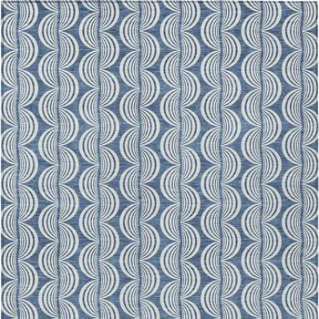 9' X 12' Denim Blue And Ivory Ogee Washable Indoor Outdoor Area Rug