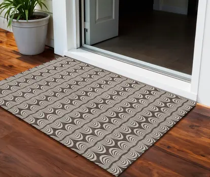 3' X 5' Brown And Beige Ogee Washable Indoor Outdoor Area Rug