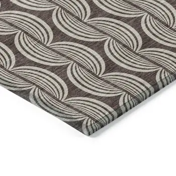 3' X 5' Brown And Beige Ogee Washable Indoor Outdoor Area Rug
