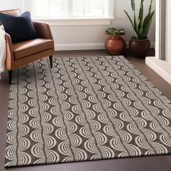 3' X 5' Brown And Beige Ogee Washable Indoor Outdoor Area Rug