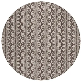 8' Brown And Beige Round Ogee Washable Indoor Outdoor Area Rug