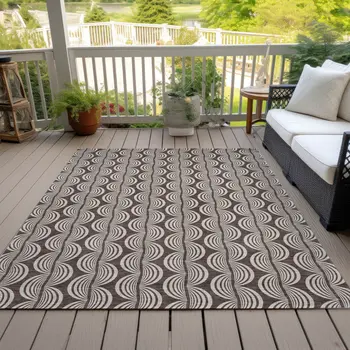 9' X 12' Brown And Beige Ogee Washable Indoor Outdoor Area Rug